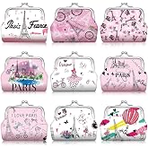 Yeyeplum 9 Pcs Paris Souvenir Coin Purse Bulk for Women Travel | Vintage Kiss Lock Clasp, USA Travel Souvenirs Gifts for Ladies Girls, PU Leather Change Wallet, Paris City Landmark Prints