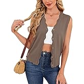 Veryoung Sleeveless Cardigan for Women Lightweight Summer V Neck Button Down Scalloped Sweater Vest Knit Short Cardigans