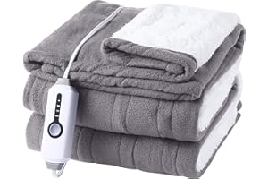 DUODUO Electric Blanket Heated Throw 50 x 60 Inches, Super Soft Polar Fleece & Sherpa Fabric with 4 Heating Levels & 3 Hours Auto Off, Machine Washable for Couch Sofa Home Office Usage-Grey