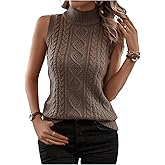 SOLY HUX Women's Cable Knit Sweater Vest Mock Neck Sleeveless Tank Tops Fall Clothes