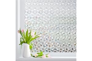 Windimiley Window Privacy Film Stained Glass Window Film Frosted Rainbow Bathroom Decorative Window Film Heat Control UV Blocking Static Window Tint Clings for Home (Pure,11.8x78.7inch)