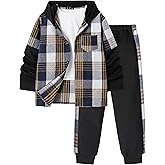 Qetobolly Boys Clothes Plaid Hooded Shirt Top and Sweatpants 2PC Kids Clothes Boys Fall Winter Outfits for 6-16 Years