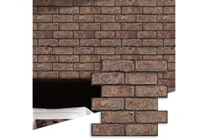 Commomy 3D Faux Brick Wall Panels Peel and Stick - 10 pcs 11.8”x 11.8”Small Size PVC Brick Backsplash Wall Tiles Brown Brick Wallpaper for Kitchen,Bedroom,Bathroom,Living Room,Fireplace,RV