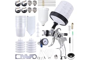 Liliantus HVLP Paint Spray Gun with 1.4/1.7/2.0/2.5mm 4 Nozzles & Air Compressor Regulator,10Pcs 600ML Disposable Paint Cups, Automotive Air Gravity Feed Paint Spray Gun Kit for Auto Paint, Furniture