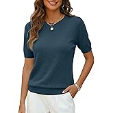 LaGracia Short Sleeve Sweater for Women Wool Blend Crewneck Business Casual Pullover Lightweight Sweaters