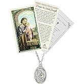 St Joseph Medal - with St Joseph Prayer Card, The Lord's Prayer | Saint Joseph Necklace Jewelry | Catholic Patron Saint Of Families, Fathers, Expectant Mothers, Carpenters Set, Total 4 Items