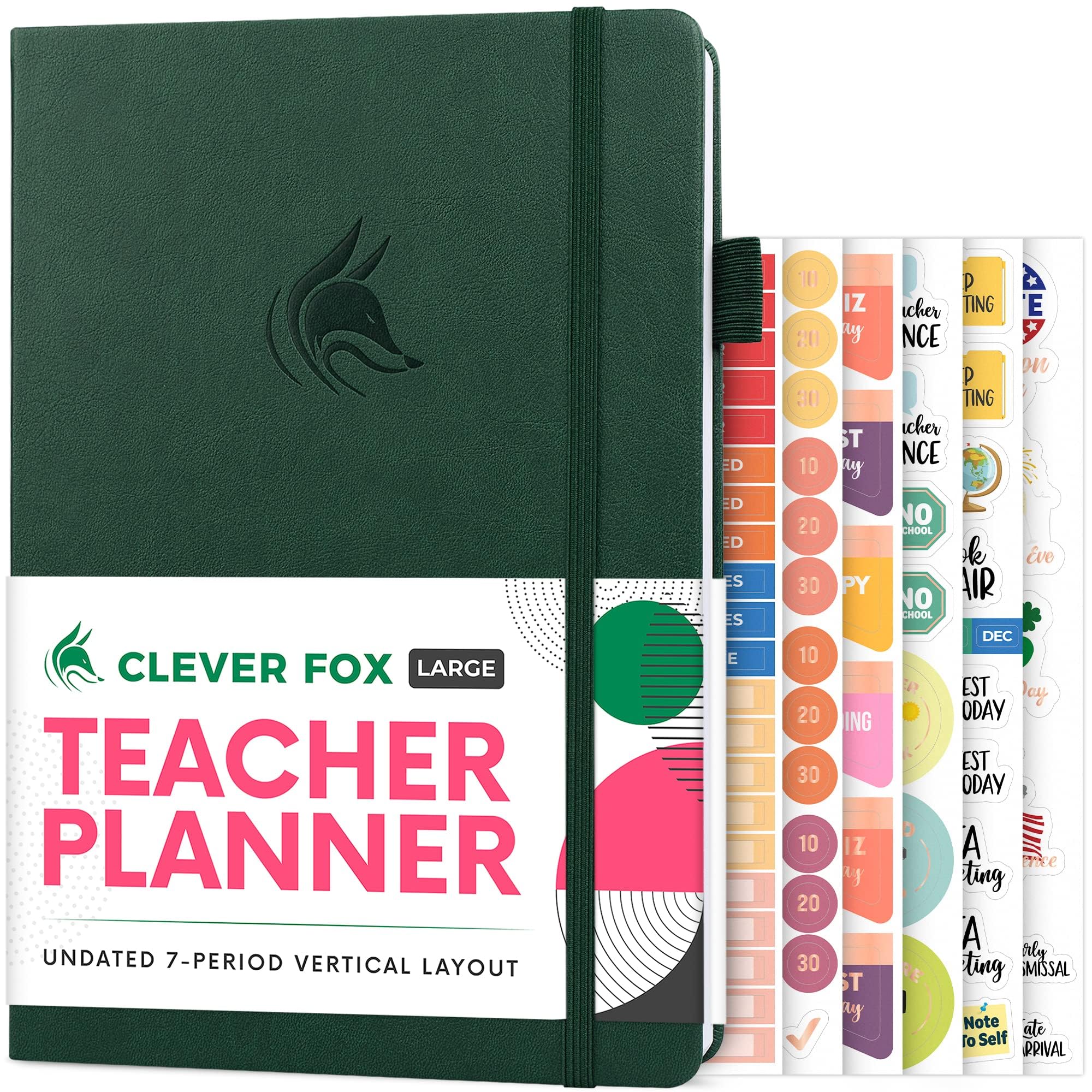 Clever Fox Teacher Planner – School Year Planner with Calendars & Lesson Plans – Teacher Plan Book for Classroom & Homeschool Organization - Undated, 18x25cm, Hardcover (Dark Green)