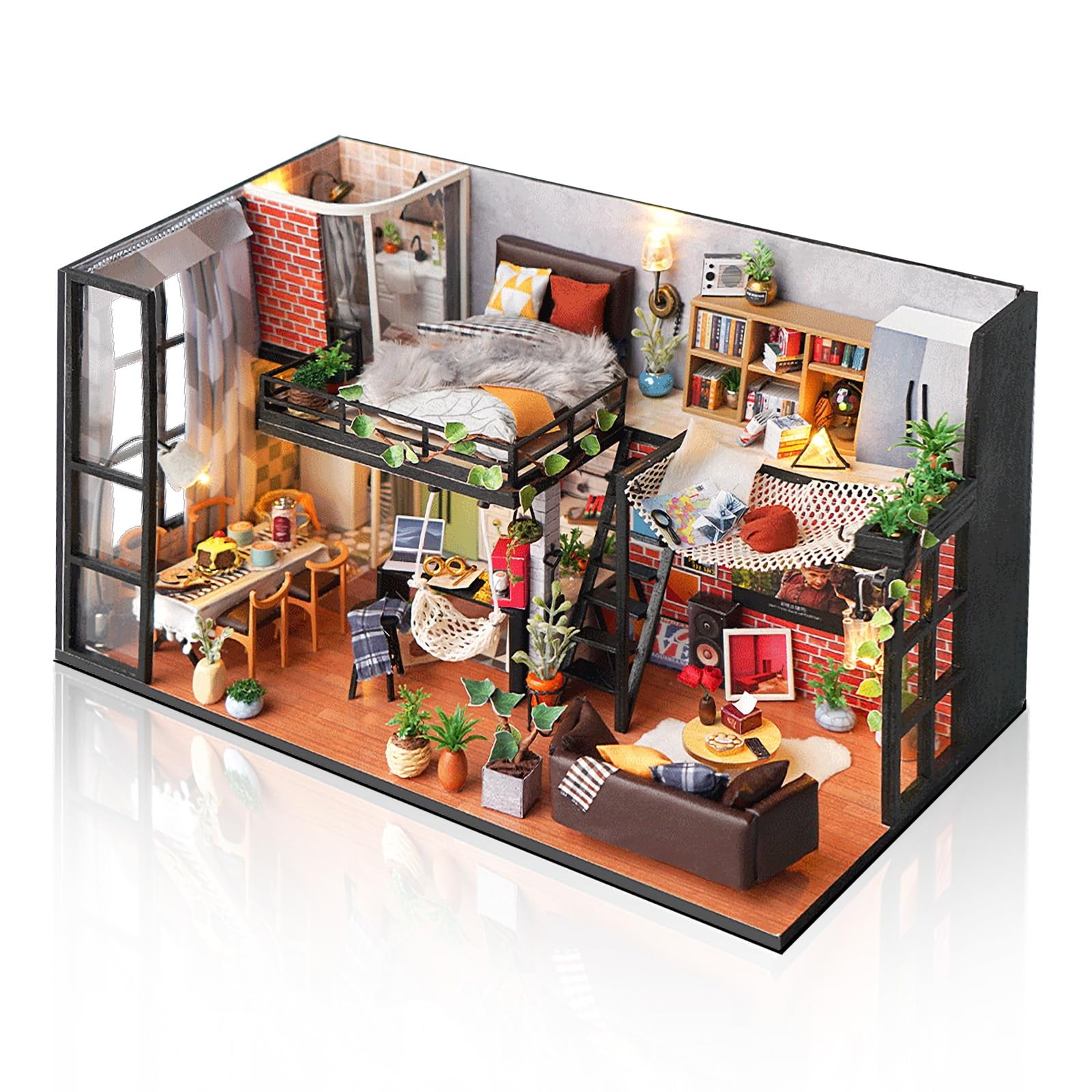 Cuteefun DIY Miniature Dollhouse Kit for Adults with Dust Cover, Diorama Model Living Room Building Kits, Hobbies for Adults, Décor Gift for Birthday Anniversary Christmas