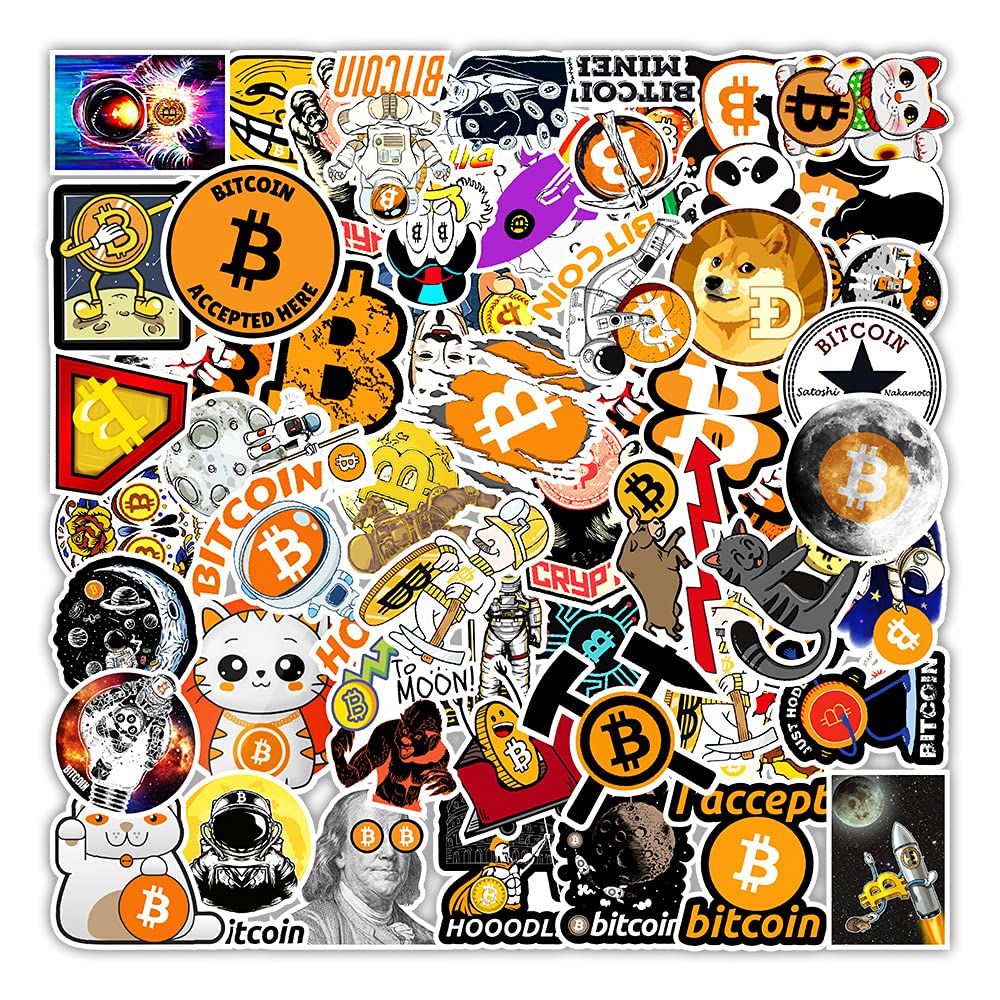 Bric Dodo Pack of 50 Bitcoin Stickers Car Laptop Phone Guitar Skateboard Motorcycle Bicycle Virtual Currency Stickers Set Vinyl Waterproof Aesthetic Stickers for Teenagers Children Adults