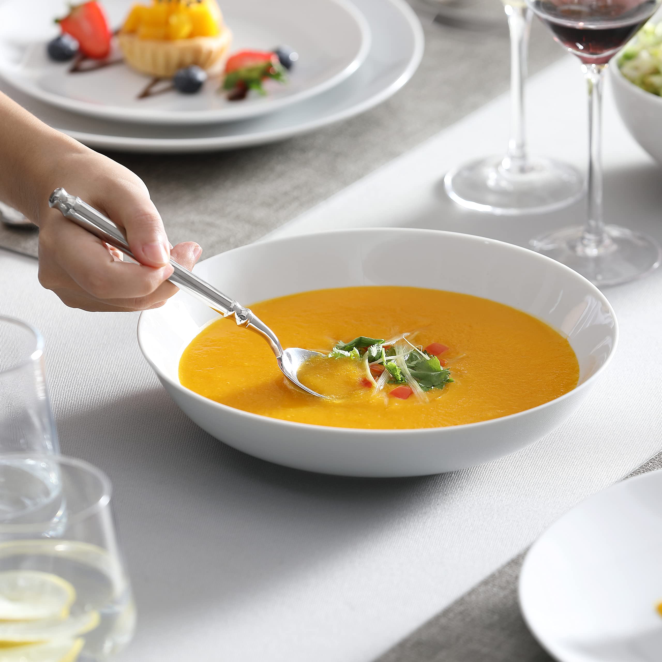 MALACASA Geschirrset 12 Personen, Amelia 48-tlg Modernes Porzellan Geschirr Set, Tafelservice mit je 12 Speiseteller, Dessertteller, Suppenteller und Müslischalen, Teller Set 12 Personen Modern - Weiß 6