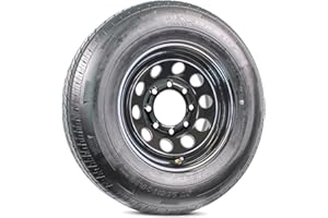 Radial ST 235/80R16 Rainier Trailer Tire On Black Rim Load Range E 8 Lug On 6.5 Spoke Wheel - 6 Year Warranty