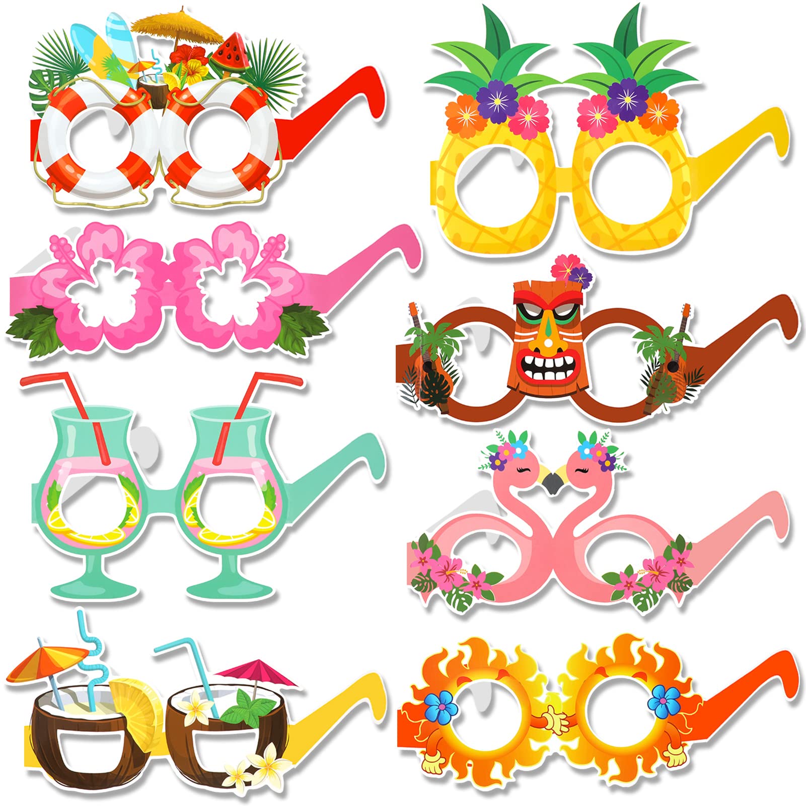 HOWAF 16 Pcs Novelty Glasses Hawaiian Eyeglasses, Luau Party Paper Funny Glasses Fancy Party Eyeglasses Photo Booth Props Frame Hawaiian Party Decorations Party Accessories Tiki Party Favors Supplies