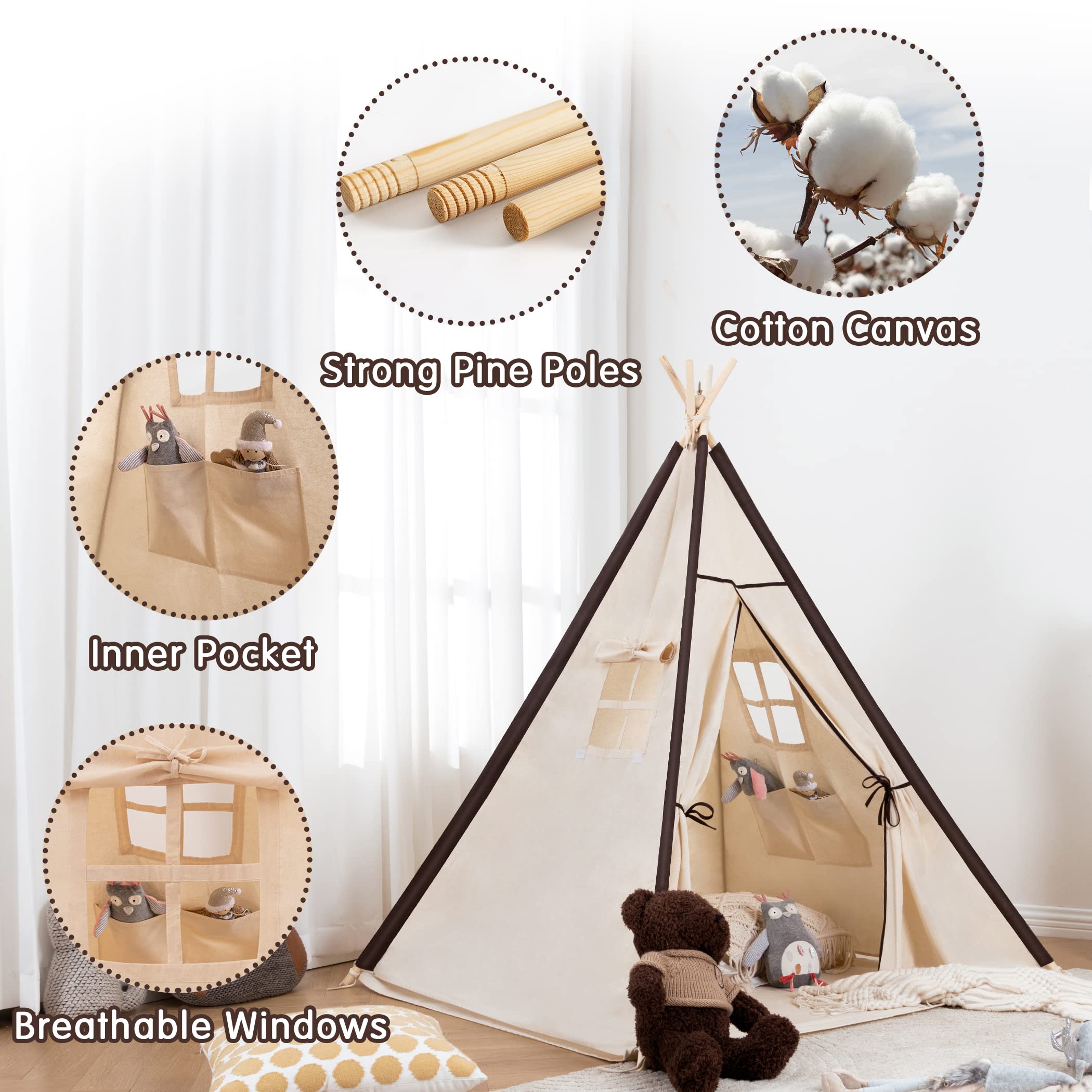 Lavievert Teepee Tent Play Tent for Kids, Gifts Playhouse with A Water Resistant Bottom Mat for Girls/Boys Indoor & Outdoor Playing