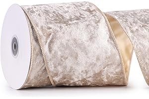 MAYREEL Champagne Gold Crushed Velvet Ribbon Wired 4" x 10 Yards Extra Wide Christmas Wired Edge Ribbon Gold Christmas Decorations Ribbon for Gift Wrapping Wreath Tree Topper Bow Making Crafts