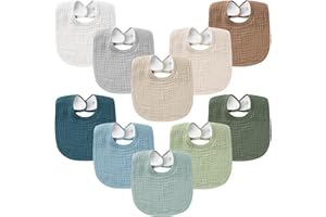 Konssy 10-Pack Muslin Baby Bibs, Soft Cotton Bandana Bibs for Drooling & Teething, Unisex Solid Colors for Boys & Girls, Newborn & Infant