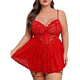 Avidlove Plus Size Lingerie for Women Sexy Lace Babydoll Mesh Chemise Boudoir Nighty with Garter Belt