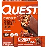 Quest Nutrition Crispy Protein Bar, Chocolate Caramel Pecan, 4 Count | 15g Protein, 1g Sugar, 3g Net Carbs, 11g Fiber, Gluten Free, High Quality Protein, Individually Wrapped 2.12oz Bars