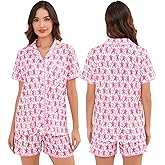 SWOMOG Womens Button Down Pajamas Set Short Sleeve Sleepwear Bride Soft Pj Lounge Sets XS-3XL