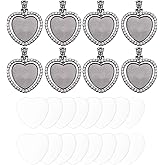 PATIKIL Rhinestone Bezel Pendant Trays Set, 24 Pcs Heart Bezel Trays Blank Pendant Bases with Tray 8pcs Dome 16pcs, Double Sided Rotatable, for DIY Jewelry Craft Gift