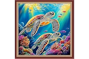 DMCXART Counted Cross Stitch Kits for Adults Needlepoint Kits Unprinted Cross Stitching Embroidery Kit 11CT Cross Stitch Supplies-Turtle Underwater World 18x18 inch