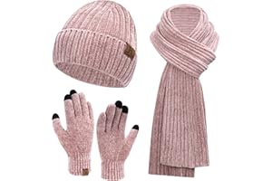 AQOTHES Womens Winter Knit Warm Hat Beanie Long Scarf Touch Screen Gloves Set Skull Caps Neck Scarves for Women