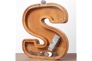 HODNSZRIT Wooden Letter Piggy Bank for Kids Boys Girls Large 26 Alphabet Money Bank Personalized Custom Name Transparent Saving Coin Bank, Perfect Christmas,Birthday Gift for kids Adults and Home Decoration (S)