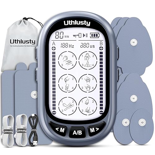 TENS Unit Muscle Stimulator for Pain Relief Therapy–Dual Channel 24 Modes TENS Machine&EMS Muscle Stimulator,Upgraded Large Screen Portable Muscle Stimulator for Back,Shoulder,& Neck Pain with 10 Pads