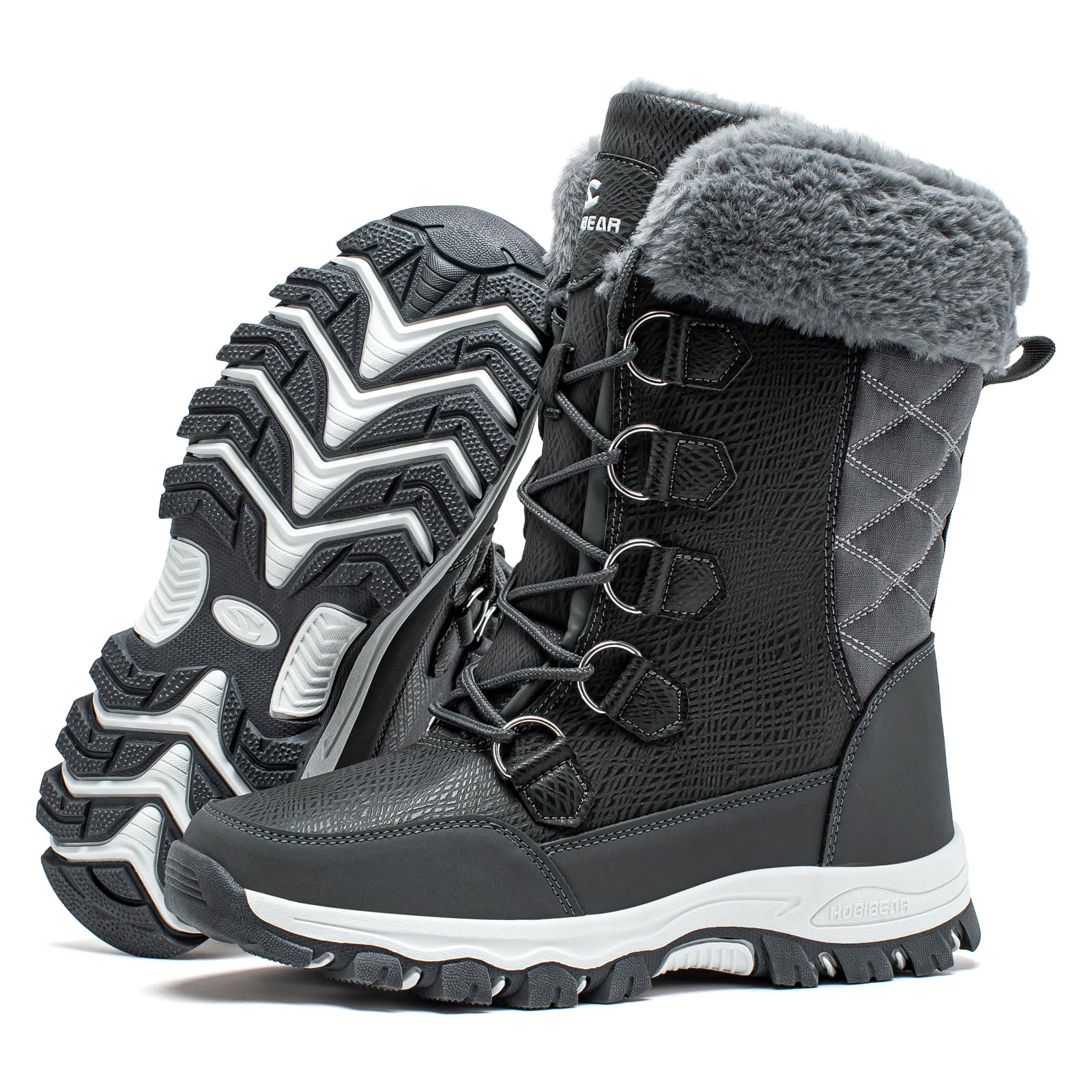 HOBIBEAR Boys Kids Snow Boots Slip on Waterproof Warm Outdoor Winter Shoes(Grey-Size 12 Little Kids) Image