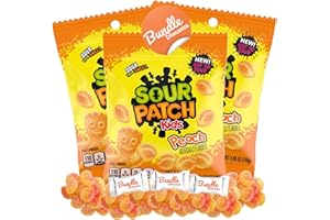 Sour Patch Kids - Peach Flavor - 3 Pack - 4.96oz Each - Chewy Sour Candy with Bundle Bonanza Candy