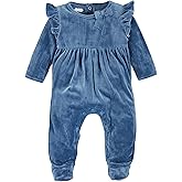 Mud Pie baby-girls Mud Pie Babay Blue Rib Velour Sleeper