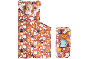 FAINSY Nap Mat for Preschool, 50x20 inch (Ages 3-5), 100% Cotton Fabric, Daycare Prek Pre-k Kindergarten with Pillow and Blanket, Sleeping Mat Slumber Bag for Toddler Kids Girl (Proud Kitty Cat)