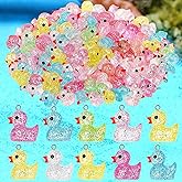 Jetec 40 Pcs Resin Duck Charms Mini Resin Ducks Pendants Findings Beads Charm for Women Adult Jewelry DIY Bracelet Necklace Earrings Keychain Crafts Gifts Party Favors toys(Colorful,Glitter)