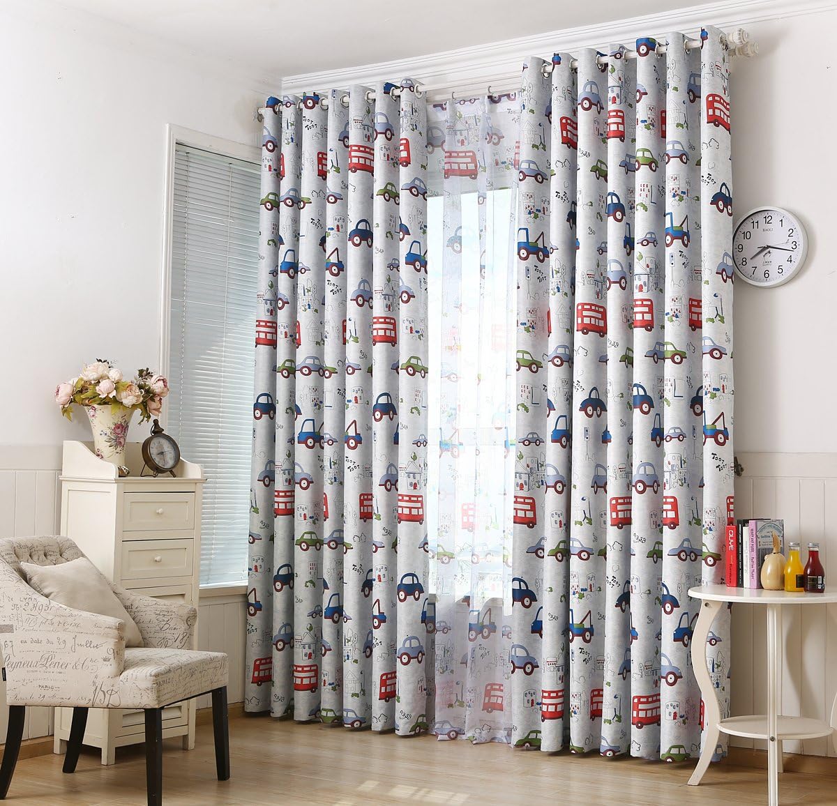 GYROHOME Cartoon Car and Bus Room Darkening Curtain Grommet Top Thermal Insulated Washable Drape Noise Reducing No Formaldehyde for Kid and Teen,52X63 inch,2panels