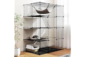 Tangkula Cat Cage Indoor, 56" Large 4-Tier Cat Enclosure with Skylight, Hammock, 3 Ladders, Detachable Metal Wire Kennel with 4 Lockable Doors, DIY Cat Crate & Pet Playpen Catio for 1-4 Cats