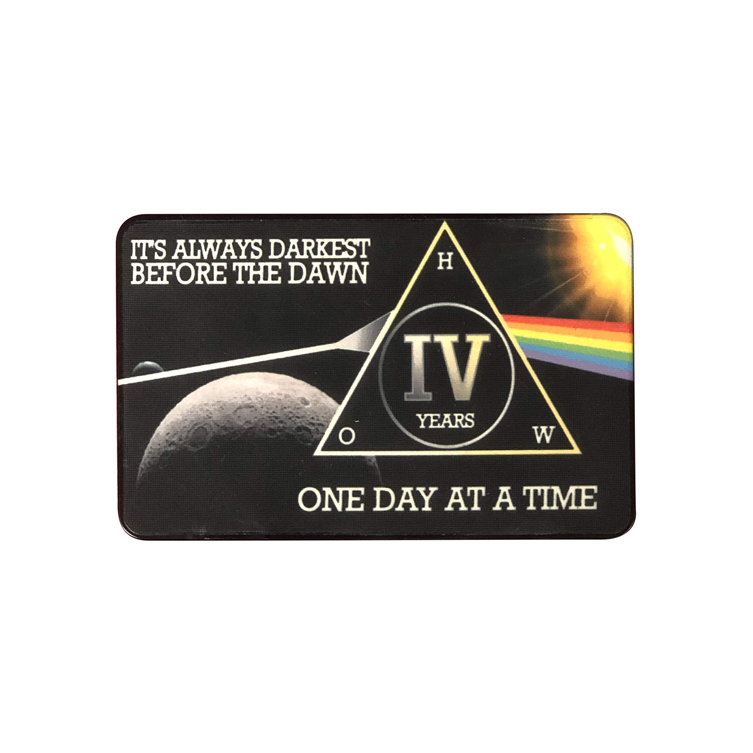 MyRecoveryStore Dark Moon One Day at A Time AA Sobriety Chip Includes 7th Step Prayer (Years 1-50 Offered) Square Recovery Chip (Year 4) — image 1