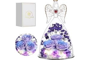 Tiaronics Mothers Day Rose Gifts for Women, Large Angel Figurines with Real Roses, Preserved Real Flower Rose for Her, Angel Roses Gifts for Her, Mom, Girlfriend - Purple Blue