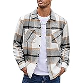 COOFANDY Men's Flannel Shirts Casual Button Down Plaid Shirt Jacket Long Sleeve Fleece Shacket with Pockets