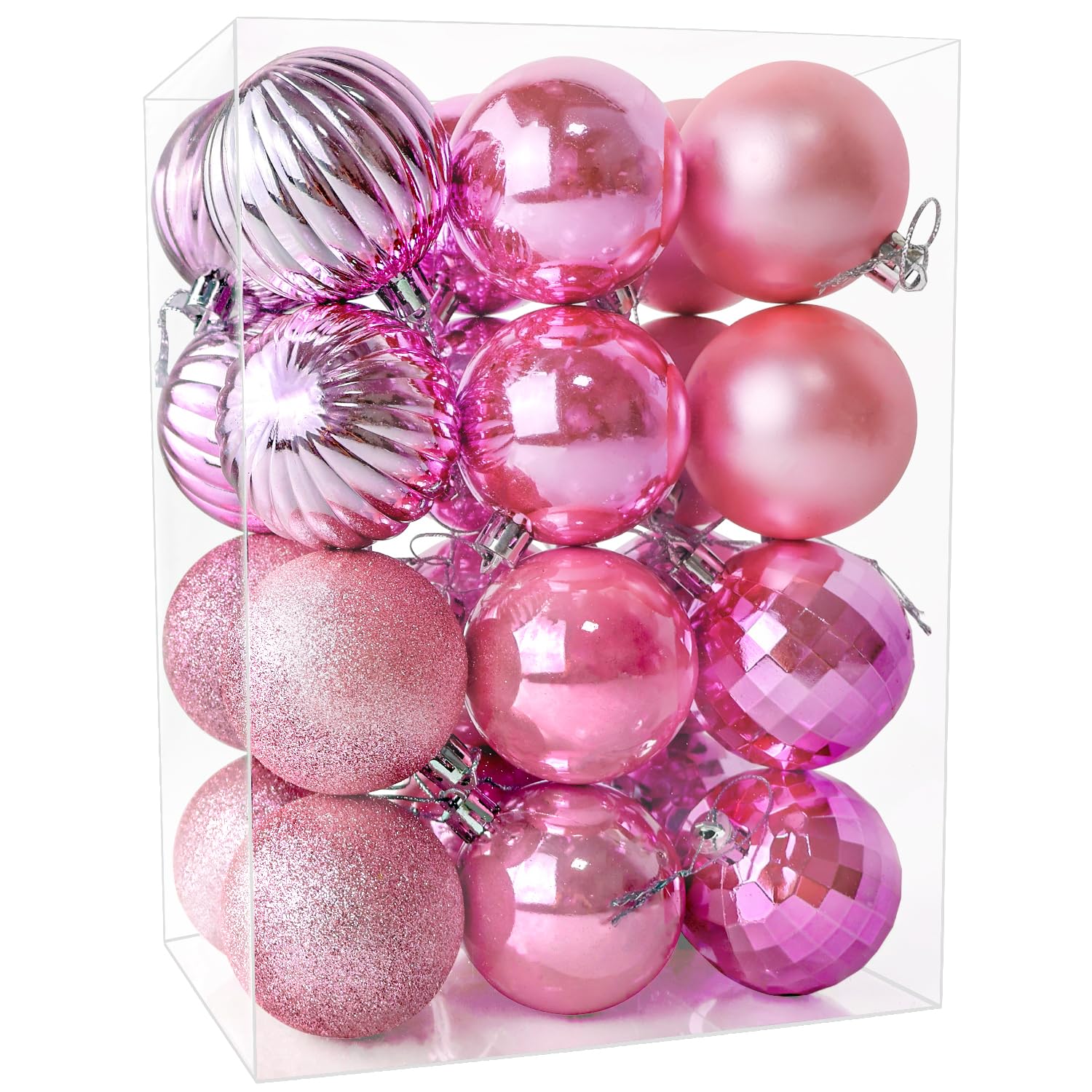 24 Pieces Christmas Baubles for Tree decorations, Shatterproof Matte Glitter Ornaments, 60mm Christmas Balls for Tree Pendants Decorations, Pink