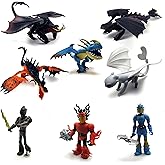 Toysvill Dragons and Vikings Action Figure Set, 8 Piece Collection with Light Fury, Night Fury, Dragons and Character Figures, Fantasy Adventure Toys