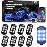 SHINIGHT 8 Pcs Motorcycle LED Light Kits, App Control Multicolor IP67 | RGB Motorcycle Led Strip Lights with Music Sync, Rf Remote, Multiple Scene Modes, Waterproof Motorcycle Accessories