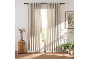 NICETOWN Linen Curtains 84 inches Long Light Filtering for Living Room, Rod Pocket & Back Tab Washable Window Treatments Faux