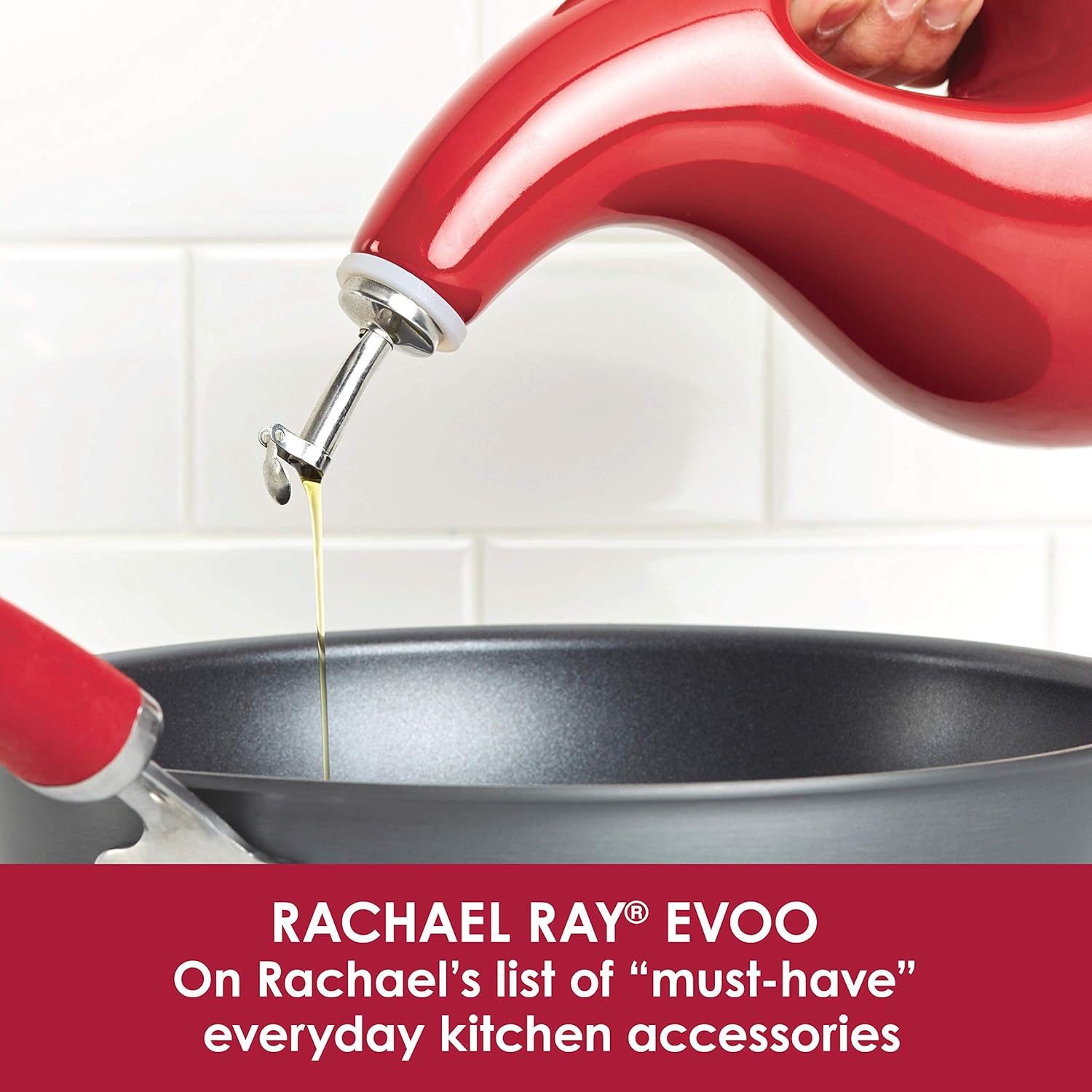 Rachael Ray Solid Glaze Ceramics EVOO Olive Oil Bottle Dispenser with Spout Set, 2 Piece, Red: Rachel Ray: Kitchen & Dining
