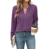 Blooming Jelly Women's Dressy Casual Blouses Business Work Tops Long Sleeve V Neck Pleated Shirts 2026 Fall Outfits