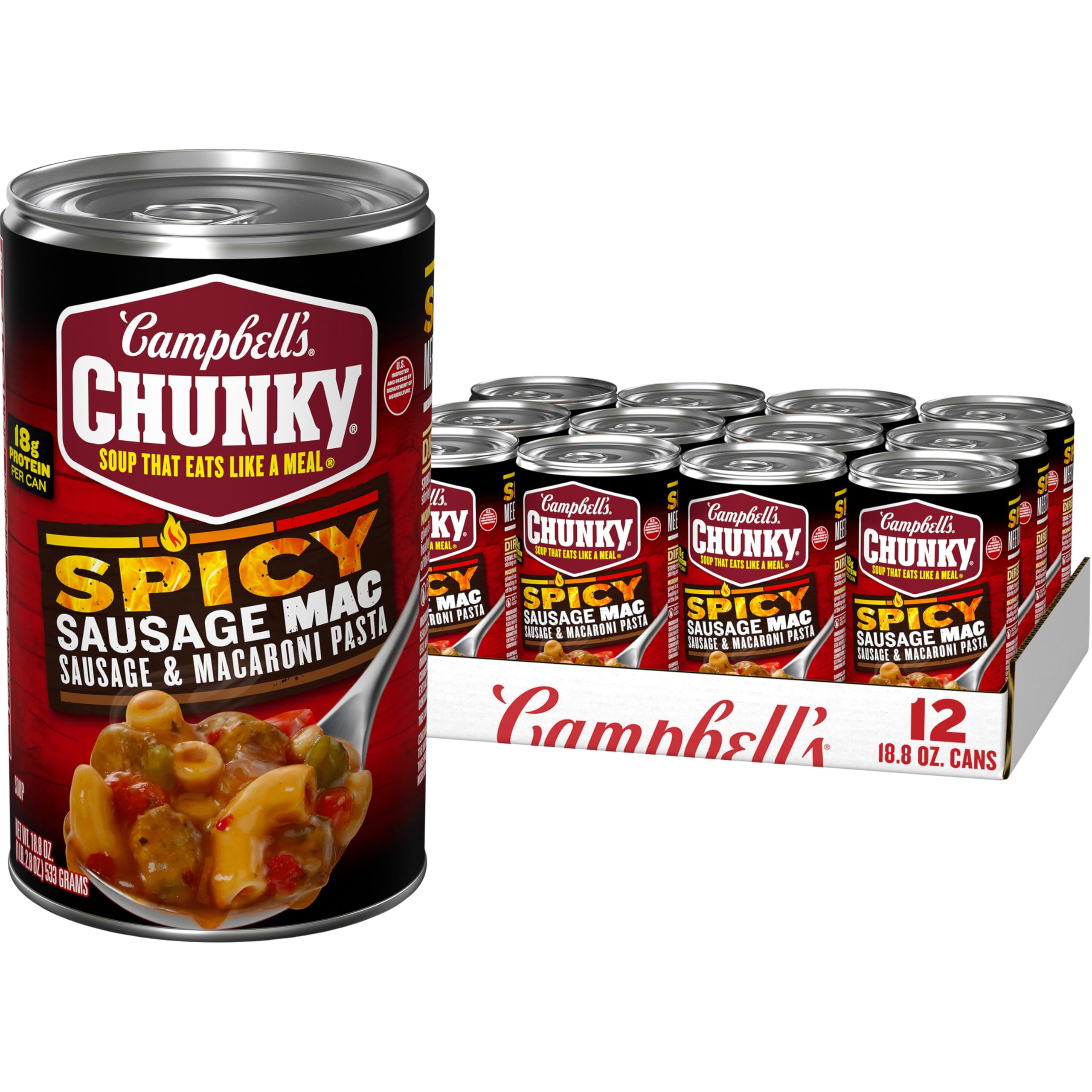 Campbell’s Chunky Spicy Sausage Mac Soup, 18.8 oz Can (12 Pack) Image Campbell’s Chunky Spicy Sausage Mac Soup, 18.8 oz Can (12 Pack) Image