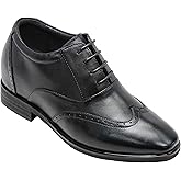 CALTO Men's Invisible Height Increasing Elevator Shoes - Black Leather Lace-up Brogue Wing-tip Oxfords - 3.2 Inches Taller - G51123 - Size 11 D(M) US