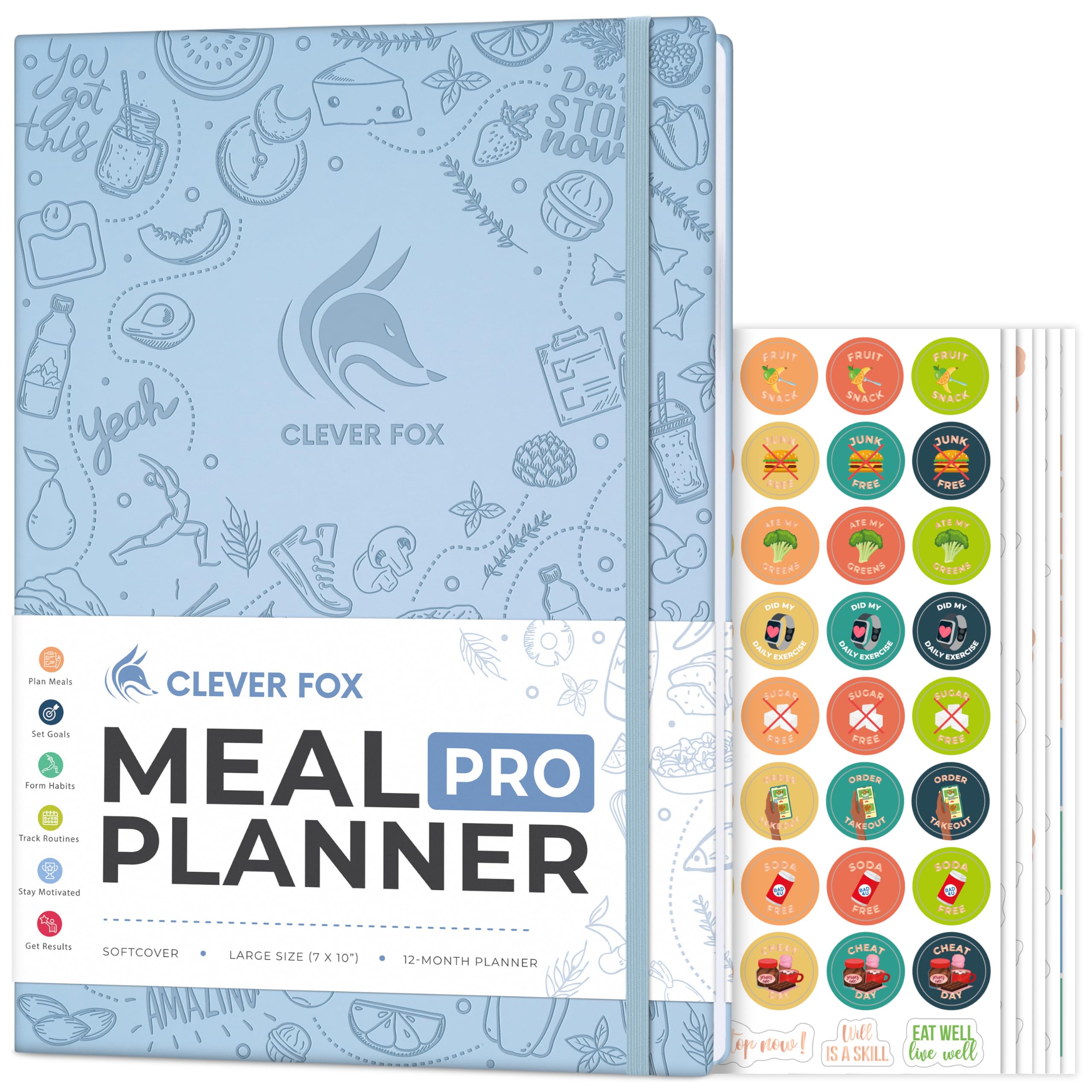 Clever Fox Meal Planner PRO – Weekly Meal Prep & Nutrition Journal with Grocery List & Weigh Loss Tracker – Diet & Fitness Log Book (Blue)
