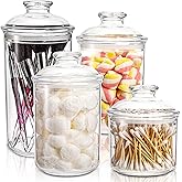 DEAYOU 4 Pack Clear Plastic Apothecary Jars, Plastic Storage Jar Canister with Airtight Lid, Cotton Ball Holder Bathroom, Candy Cookie Container Organizer for Bath Salt, Vanity, 33 Oz/23 Oz/13 Oz