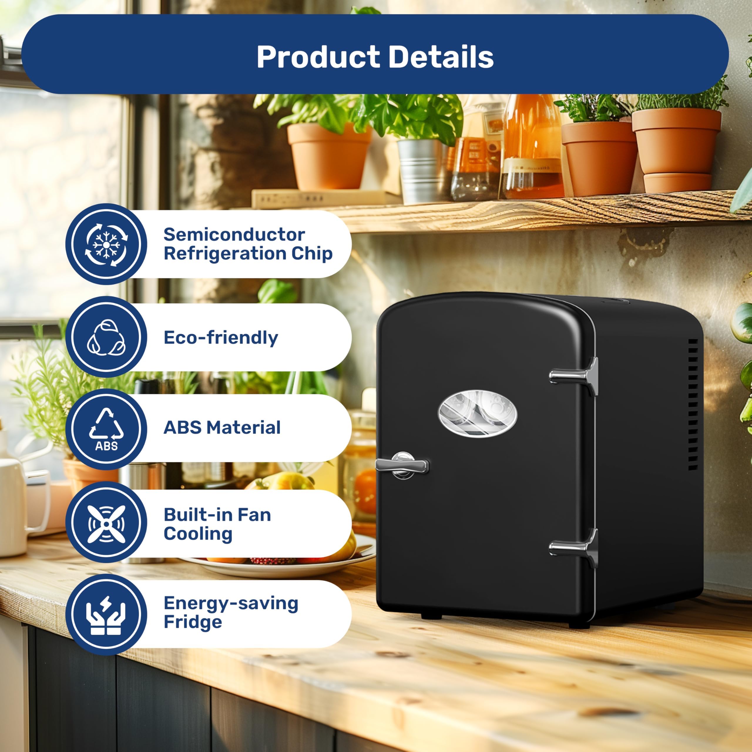 Simple Deluxe 9 Can Mini Observation, Portable Cooler & Warmer Freon-Free Small Refrigerator, Compact Fridge for Skincare, Beverage, 6L with Window, Black