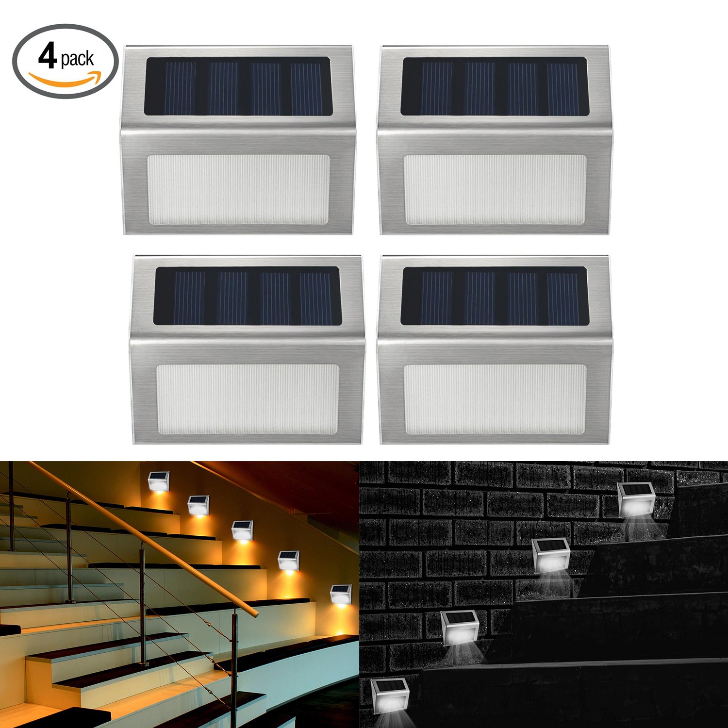 Solar Step Lights 3 LED Solar Powered Stair Lights Waterproof Outdoor