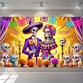 BlissYard Day of the Dead Banner Couple Sugar Photo Decorations 71 x 43 | Dia de los Muertos Banner Sugar Skull Mexican Photo Backdrop for Party Photo Booth Yard Skeleton Couple